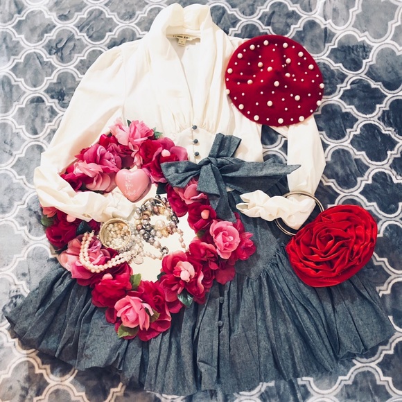 Double Zero Dresses & Skirts - Double Zero Cream/Chambray Twofer Belted Dress